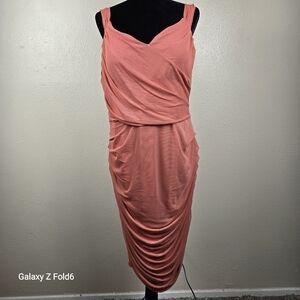 Express Women’s XL Coral Ruched Sleeveless Bodycon Cocktail Dress‎ Lined